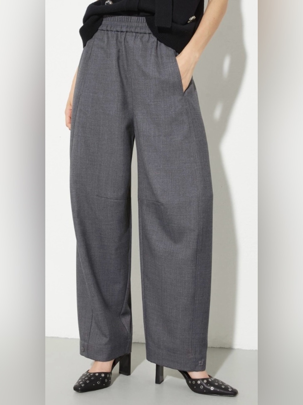Max & Co Barrel Leg Elastic Waist Gray Trousers Size 0 NWT